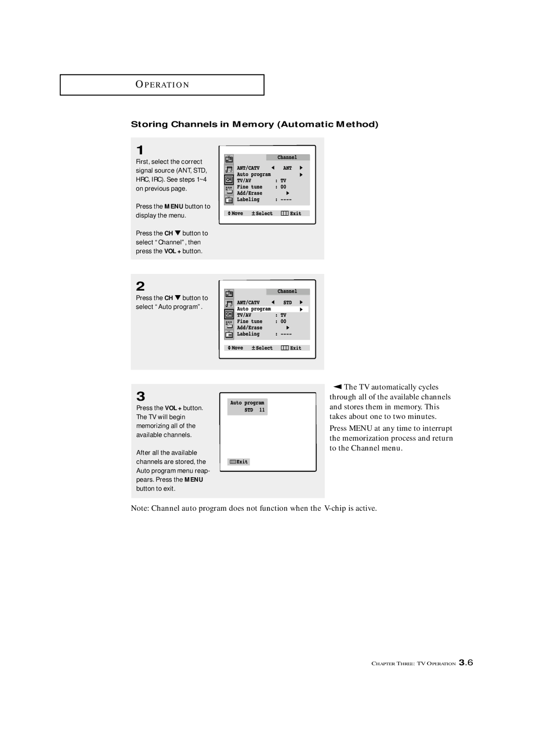 Samsung TXM 3097WHF manual Storing Channels in Memory Automatic Method 