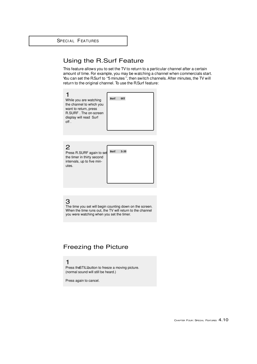 Samsung TXM 3097WHF manual Using the R.Surf Feature, Freezing the Picture 