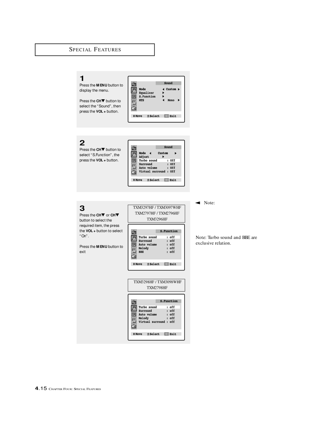 Samsung TXM 3097WHF manual TXM3296HF 