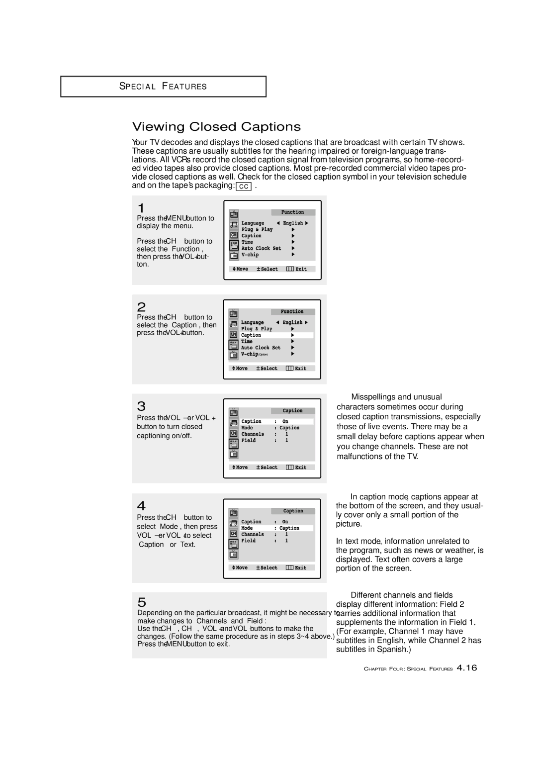 Samsung TXM 3097WHF manual Viewing Closed Captions 