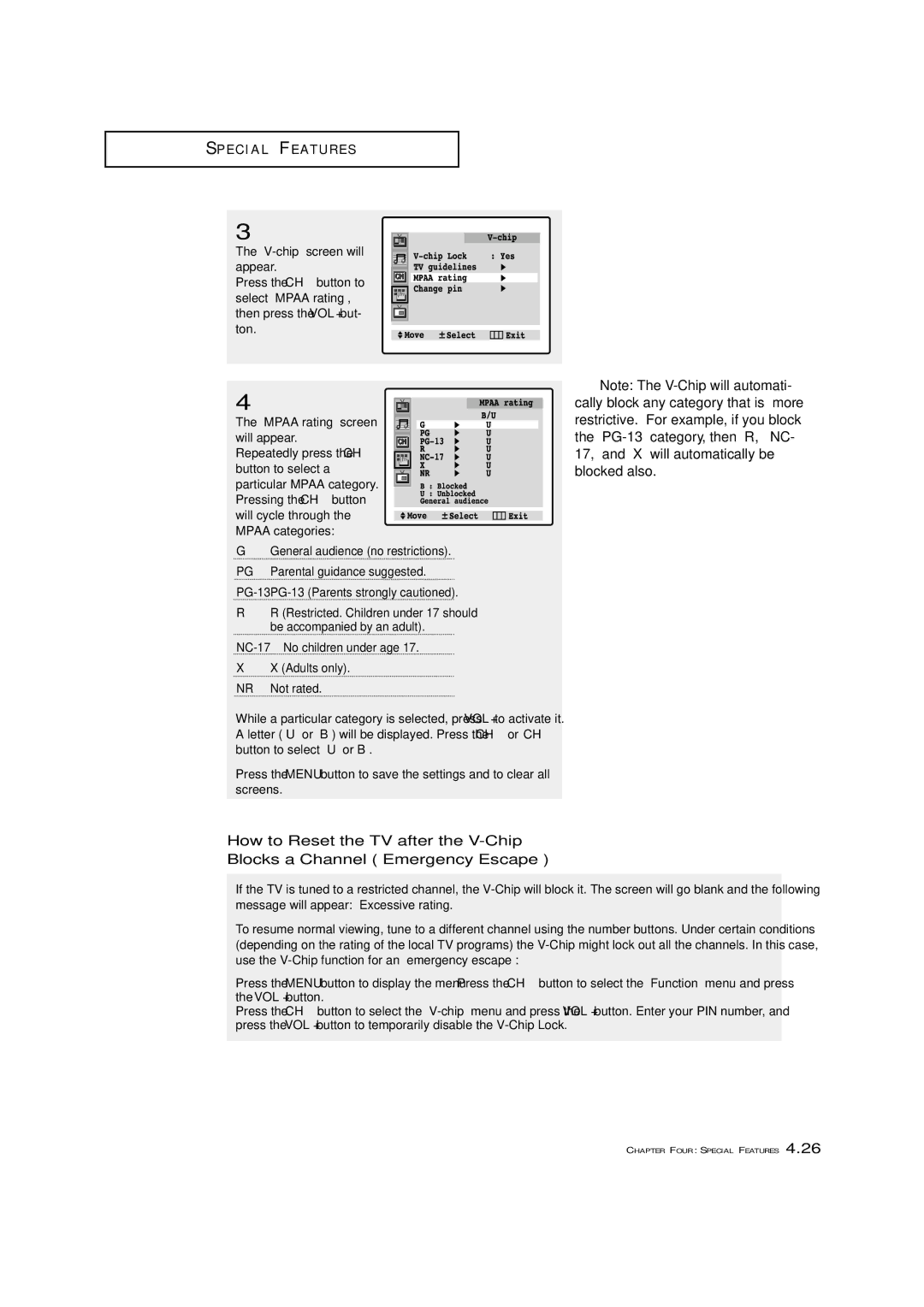 Samsung TXM 3097WHF manual E C I a L F E AT U R E S 