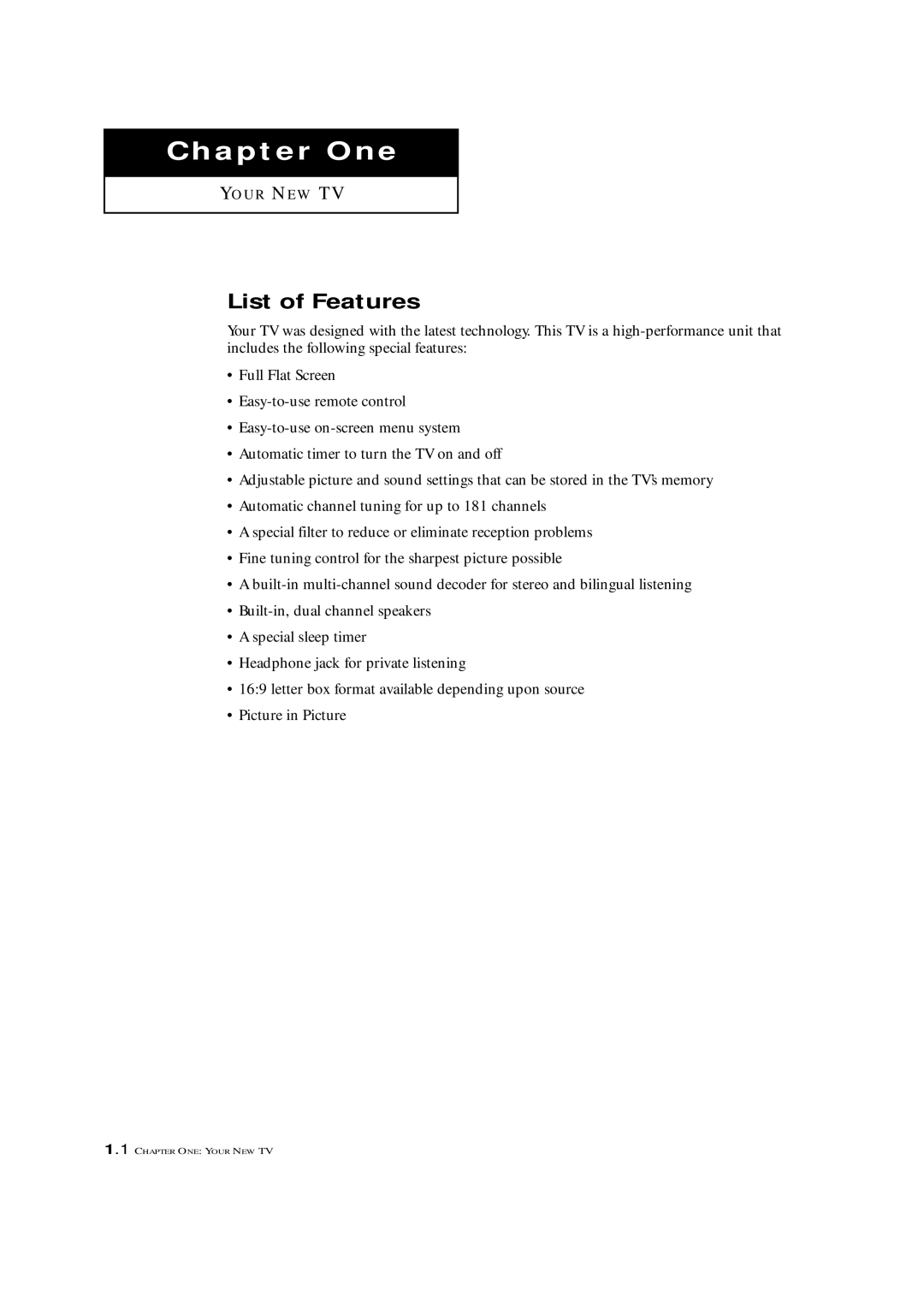 Samsung TXM 3097WHF manual Chapter One, List of Features 