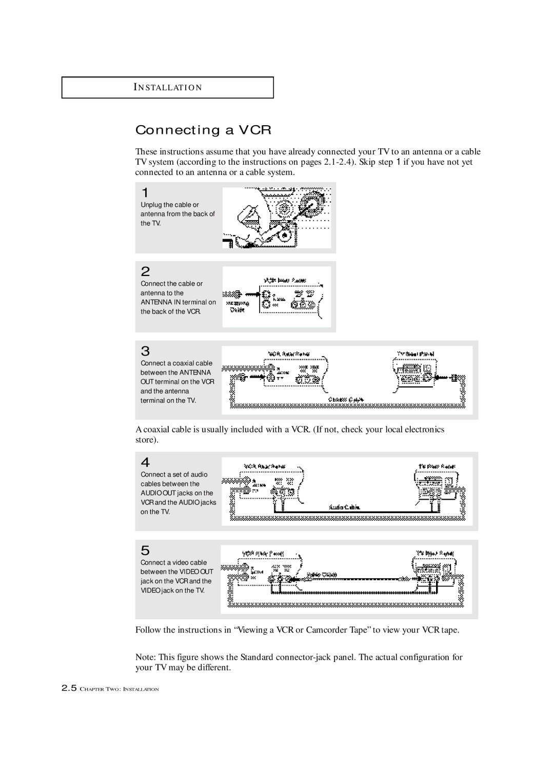 Samsung TXN 2022, TXN 1634F, TXN 1430F manual Connecting a VCR, Unplug the cable or antenna from the back of the TV 