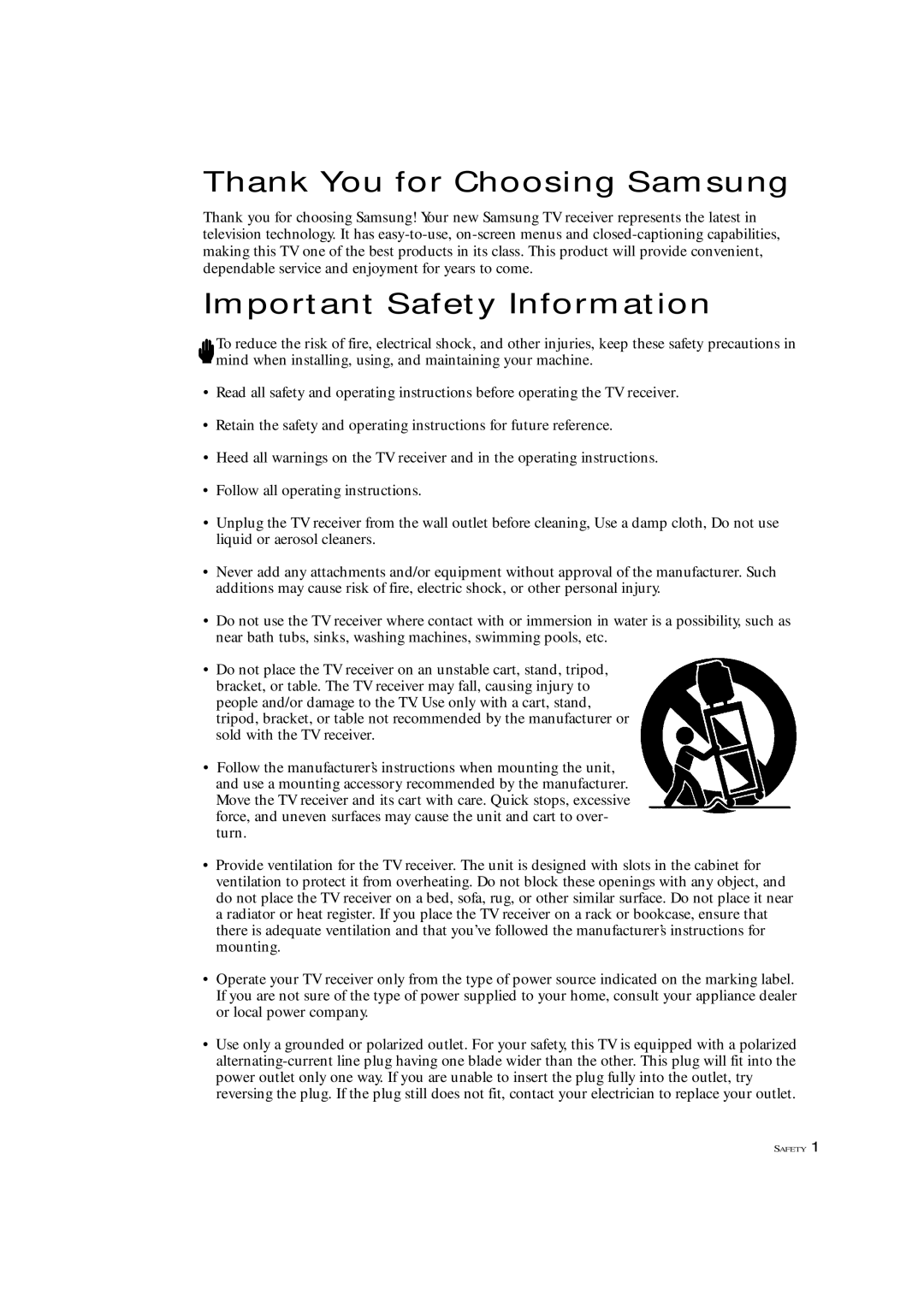 Samsung TXN 2022, TXN 1634F, TXN 1430F manual Thank You for Choosing Samsung 