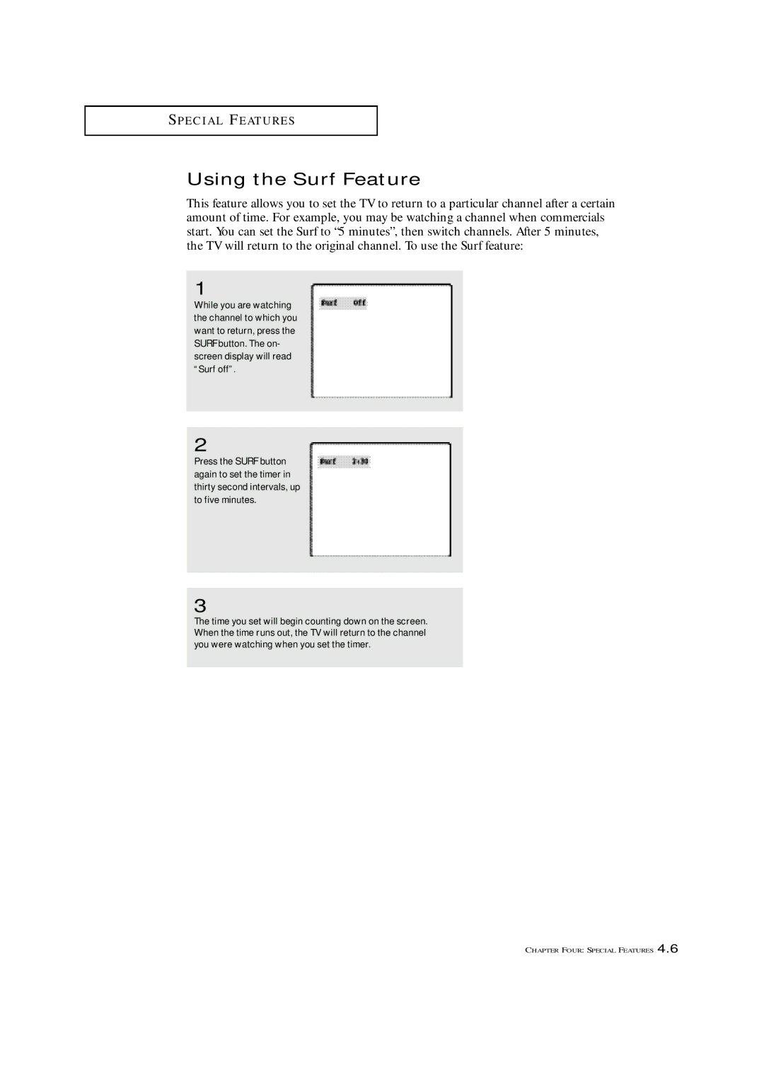 Samsung TXN 1634F, TXN 2022, TXN 1430F manual Using the Surf Feature 