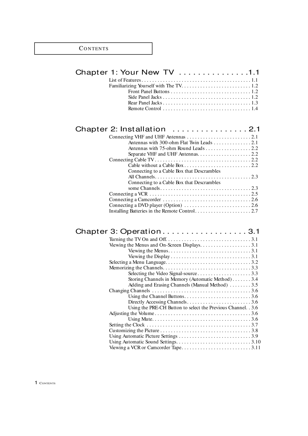 Samsung TXN 2022, TXN 1634F, TXN 1430F manual Your New TV, Installation, Operation 