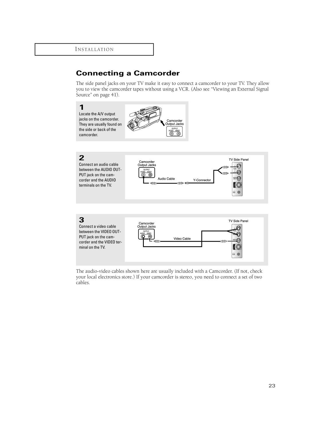 Samsung TXN2771HF/TXN3071WHF manual Connecting a Camcorder 