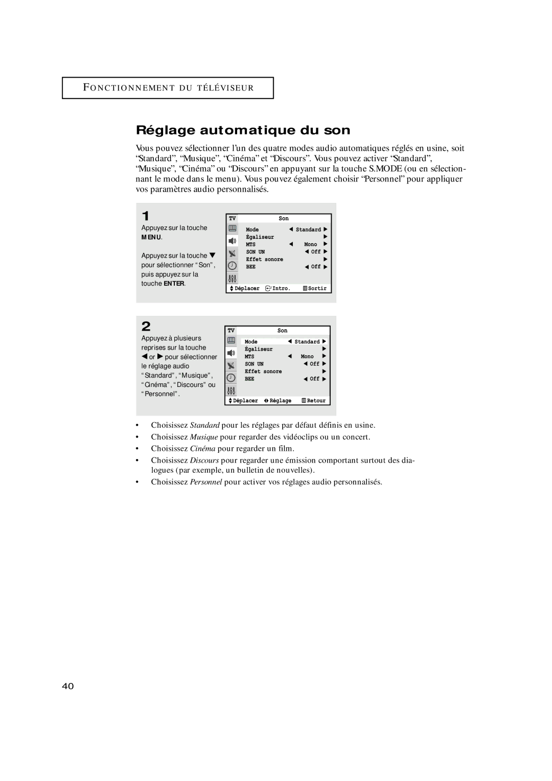 Samsung TXN3298HF, TXN3098WHF, TXN3075WHF, TXN2798HF, TXN3071WHF, TXN3275HF, TXN3271HF, TXN2775HF Réglage automatique du son 