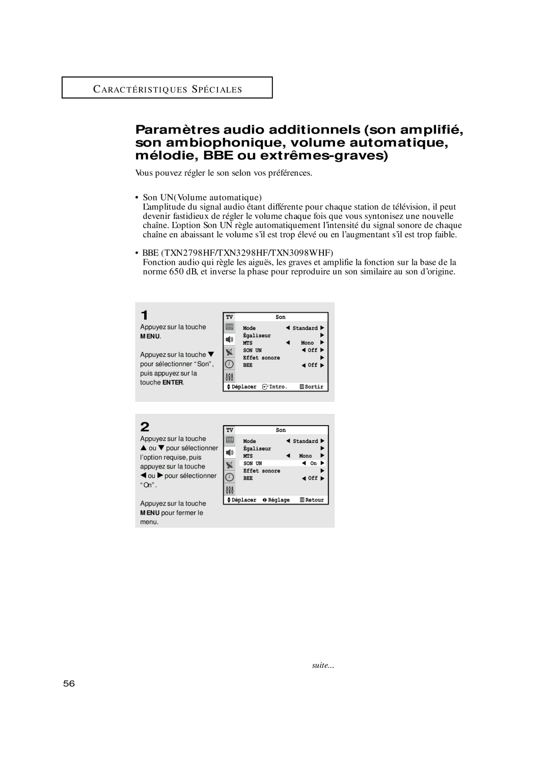 Samsung TXN2798HF, TXN3098WHF, TXN3075WHF, TXN3071WHF, TXN3298HF, TXN3275HF, TXN3271HF, TXN2775HF manual Son UNVolume automatique 