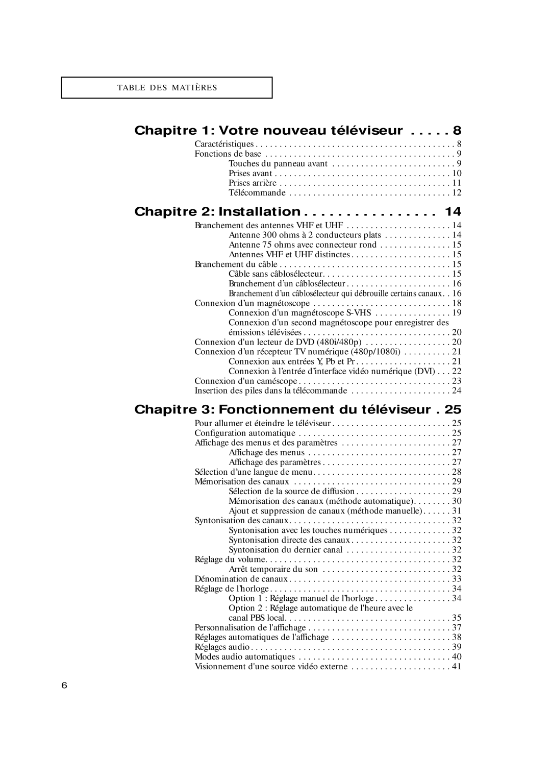 Samsung TXN3271HF Chapitre 1 Votre nouveau téléviseur, Chapitre 2 Installation, Chapitre 3 Fonctionnement du téléviseur 