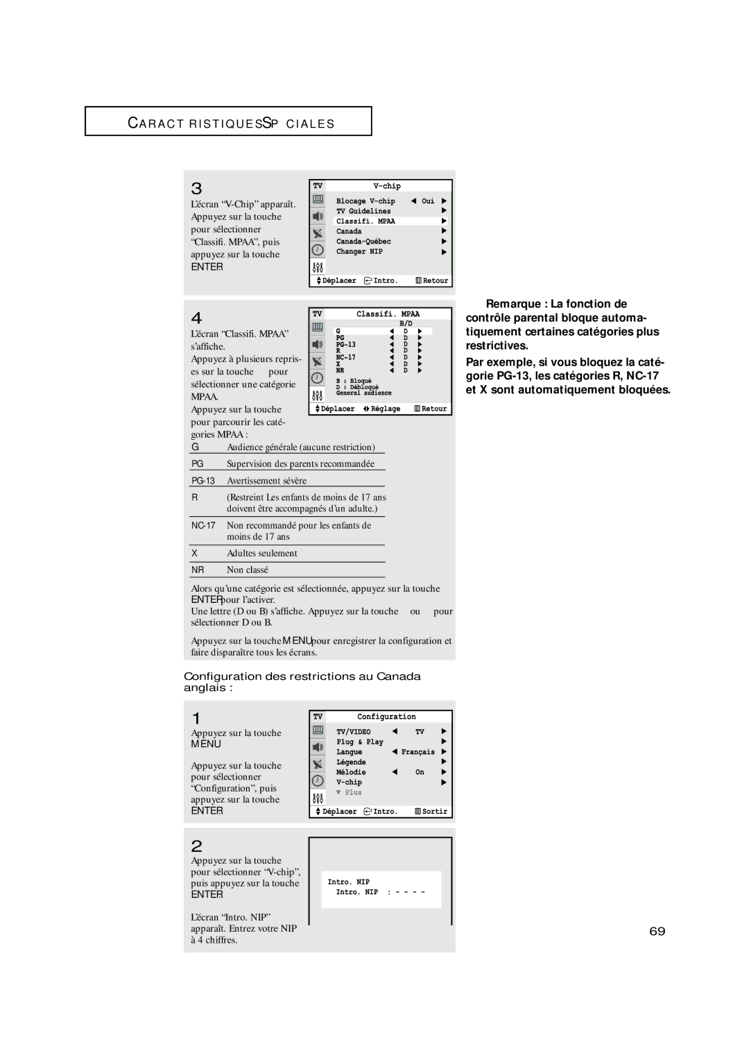 Samsung TXN3271HF, TXN3098WHF, TXN3075WHF, TXN2798HF, TXN3071WHF, TXN3298HF Configuration des restrictions au Canada anglais 