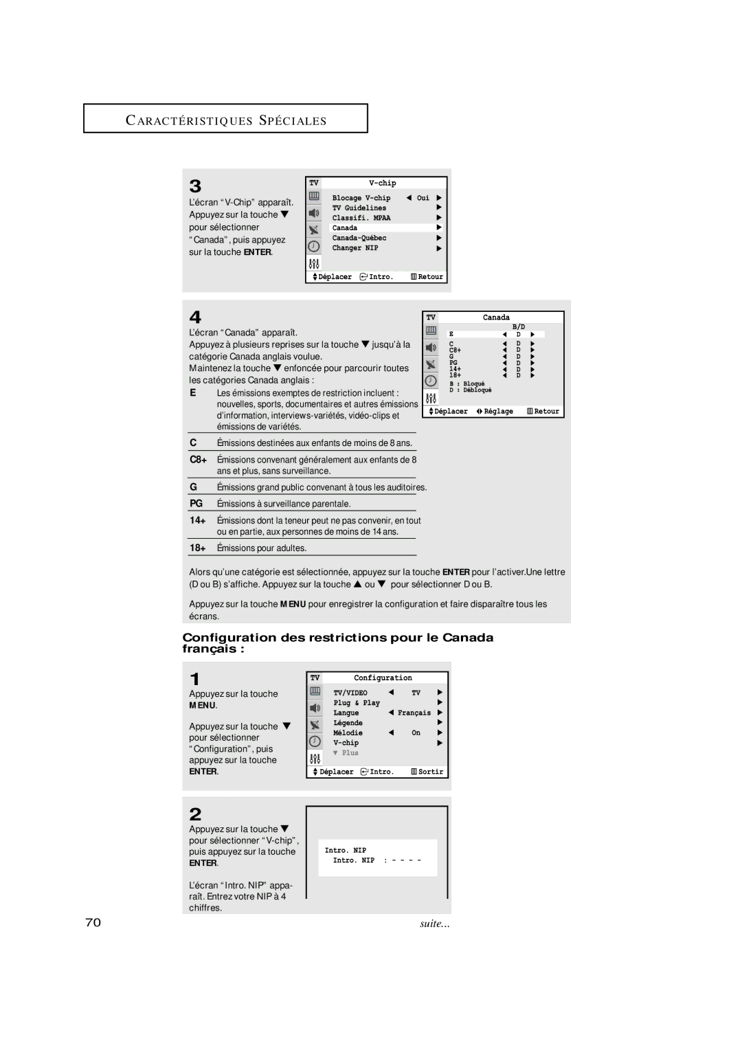 Samsung TXN2775HF, TXN3098WHF, TXN2798HF Configuration des restrictions pour le Canada français, 18+ Émissions pour adultes 