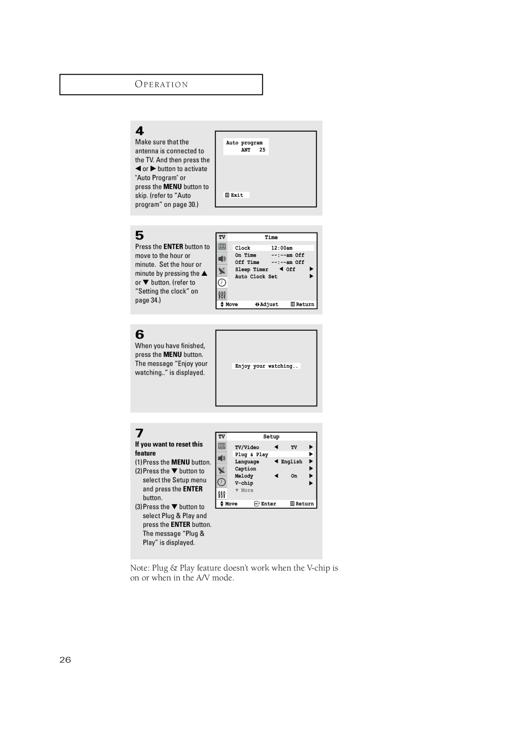 Samsung TXN 3075WHF, TXN3234HF manual If you want to reset this feature, Select the Setup menu and press the Enter button 