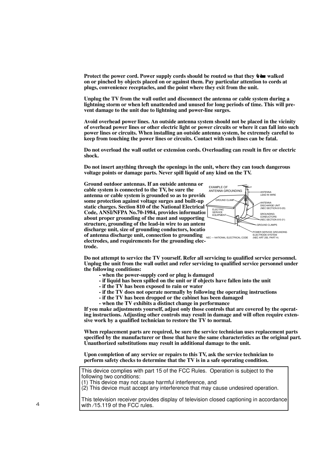 Samsung TXN 3245FP, TXN3234HF, TXN2670WHF, TXN2668WHF, TXN 2775HF, TXN 3298HF, TXN 3098WHF, TXN 2745FP Example Antenna Grounding 