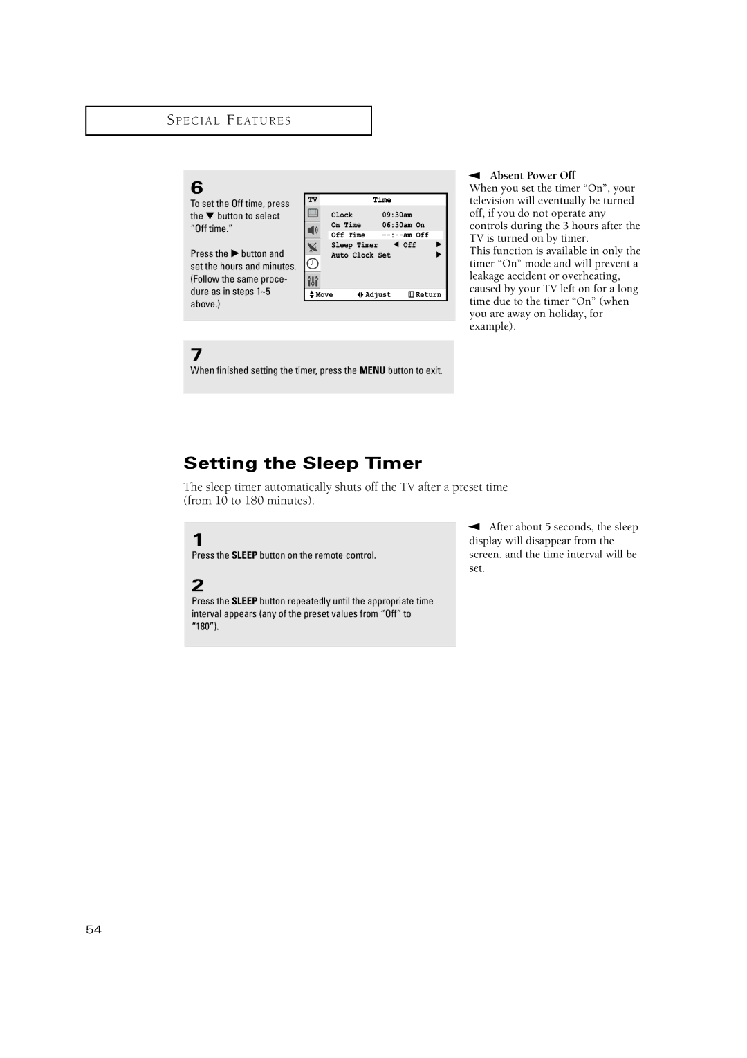 Samsung TXN 3075WHF, TXN3234HF, TXN2670WHF, TXN2668WHF, TXN 2775HF, TXN 3245FP, TXN 3298HF, TXN 3098WHF Setting the Sleep Timer 