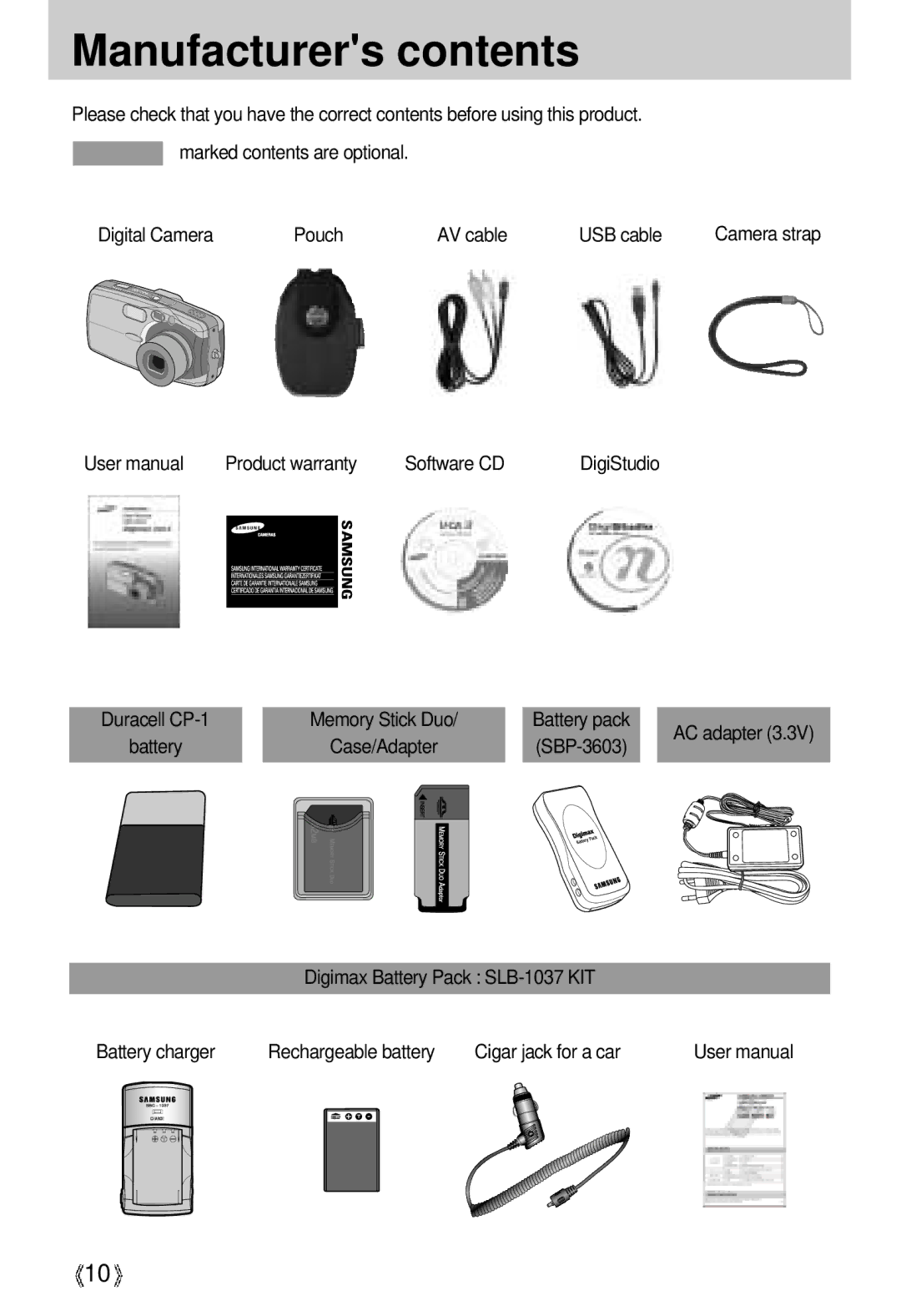 Samsung U-CA 3 manual Manufacturers contents 