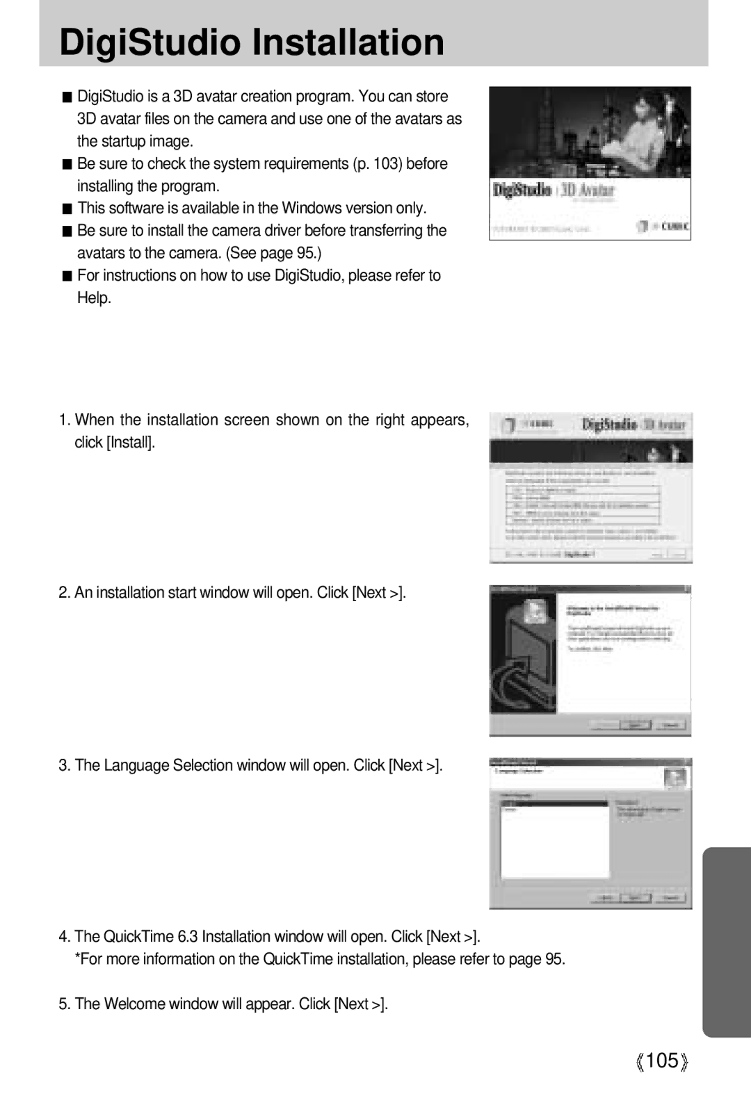 Samsung U-CA 3 manual DigiStudio Installation, 105 