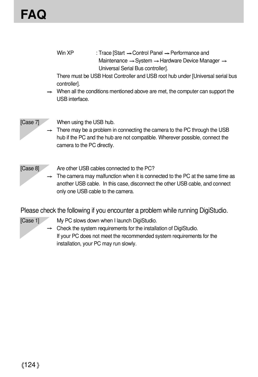 Samsung U-CA 3 manual 124, Controller, USB interface Case When using the USB hub, Only one USB cable to the camera 