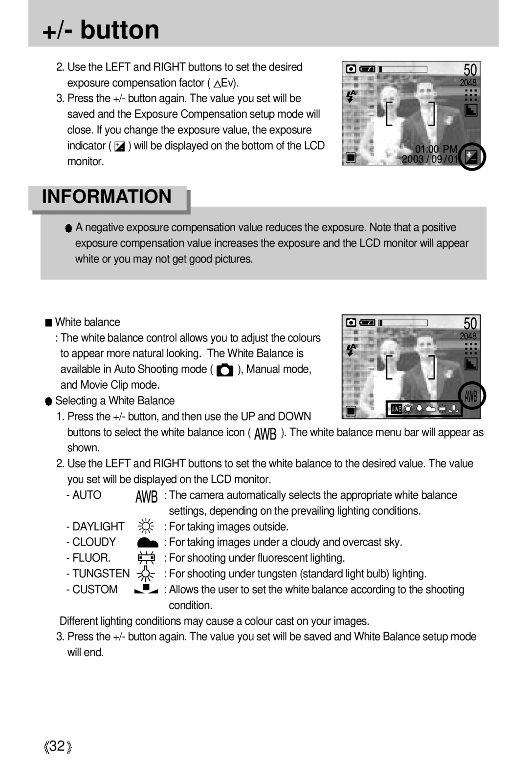 Samsung U-CA 3 manual +/- button 