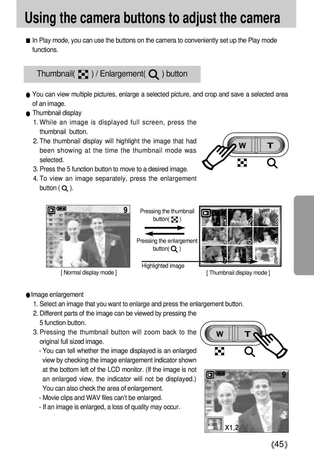 Samsung U-CA 3 manual Thumbnail / Enlargement button 