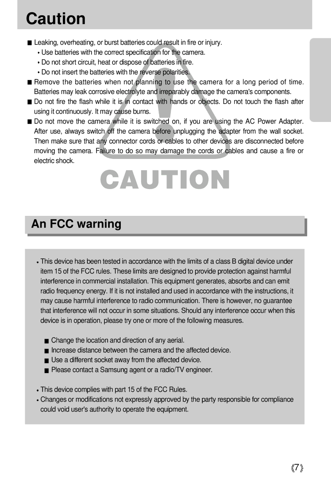 Samsung U-CA 3 manual An FCC warning 