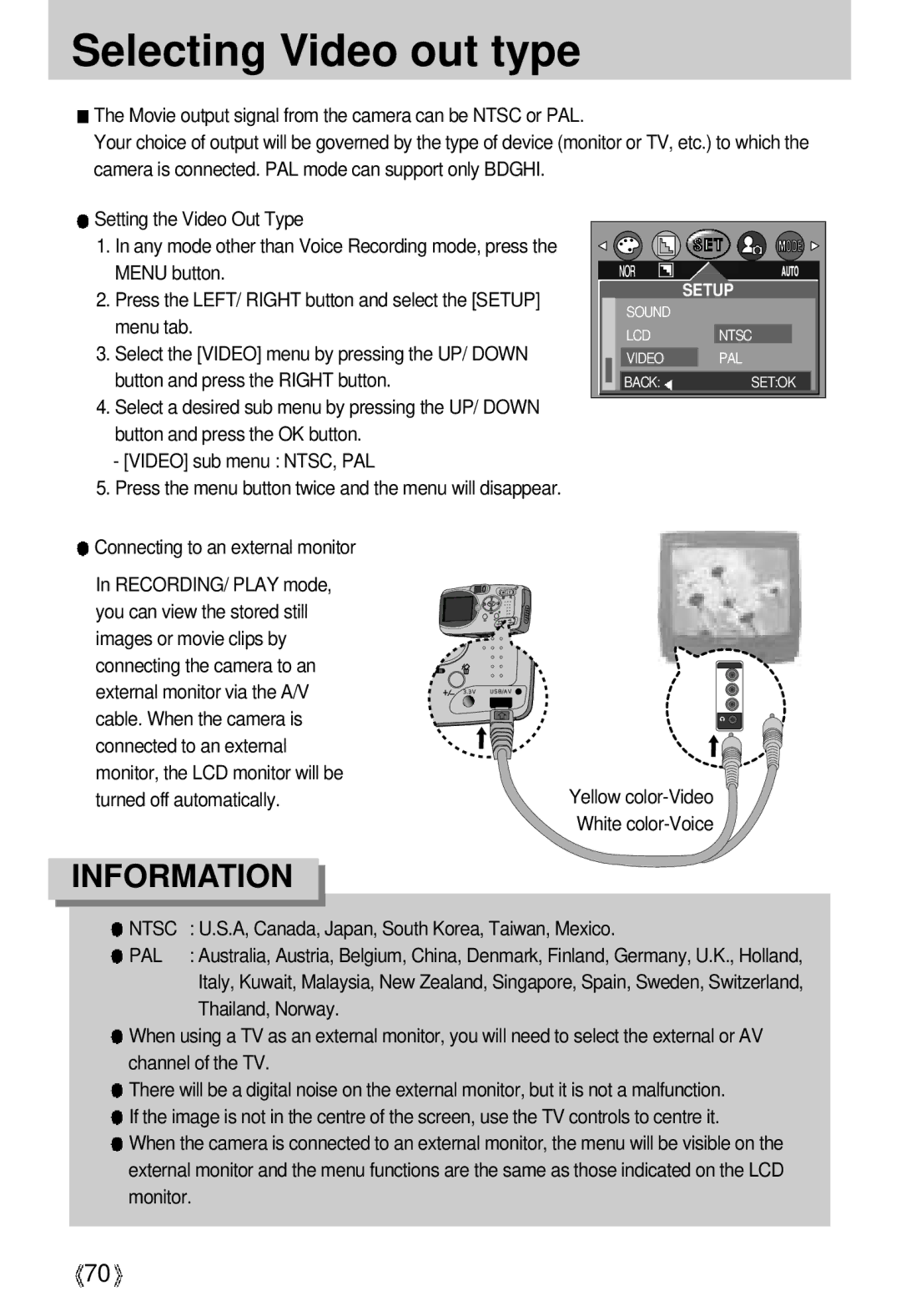 Samsung U-CA 3 manual Selecting Video out type, Pal 