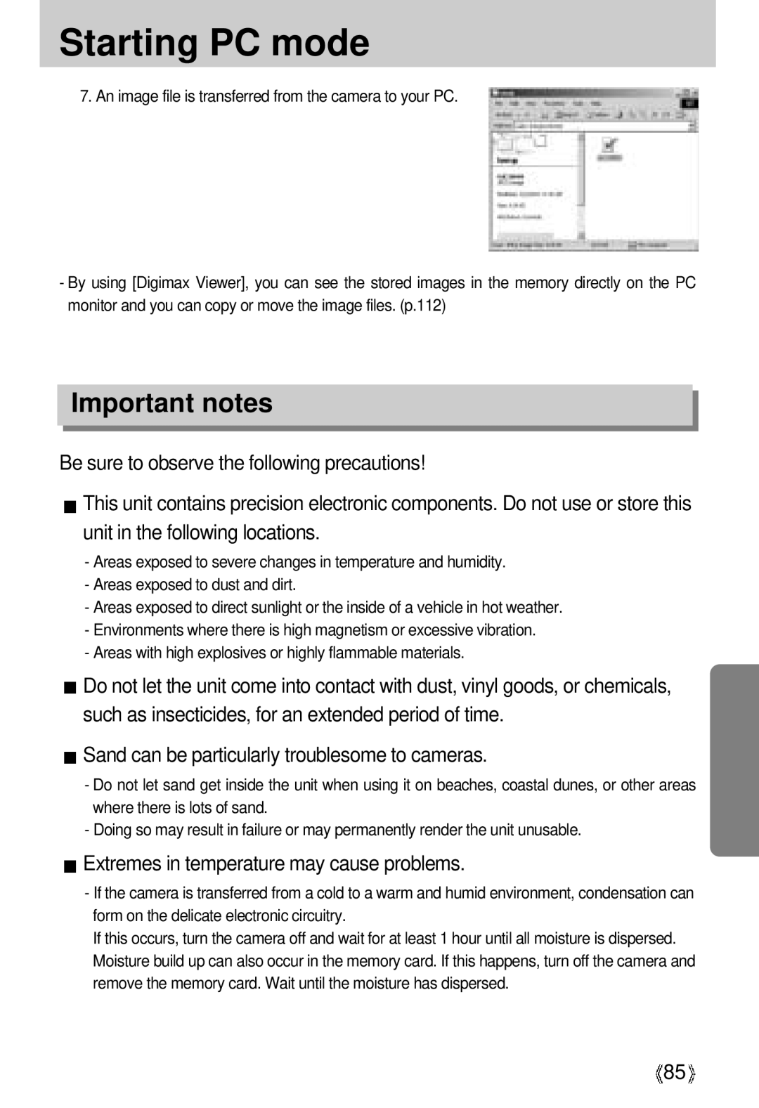 Samsung U-CA 3 manual Important notes, Extremes in temperature may cause problems 