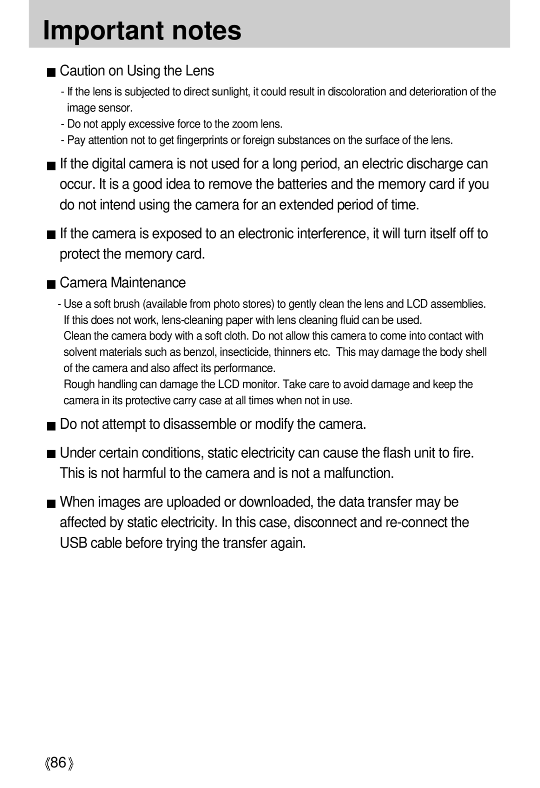 Samsung U-CA 3 manual Important notes 