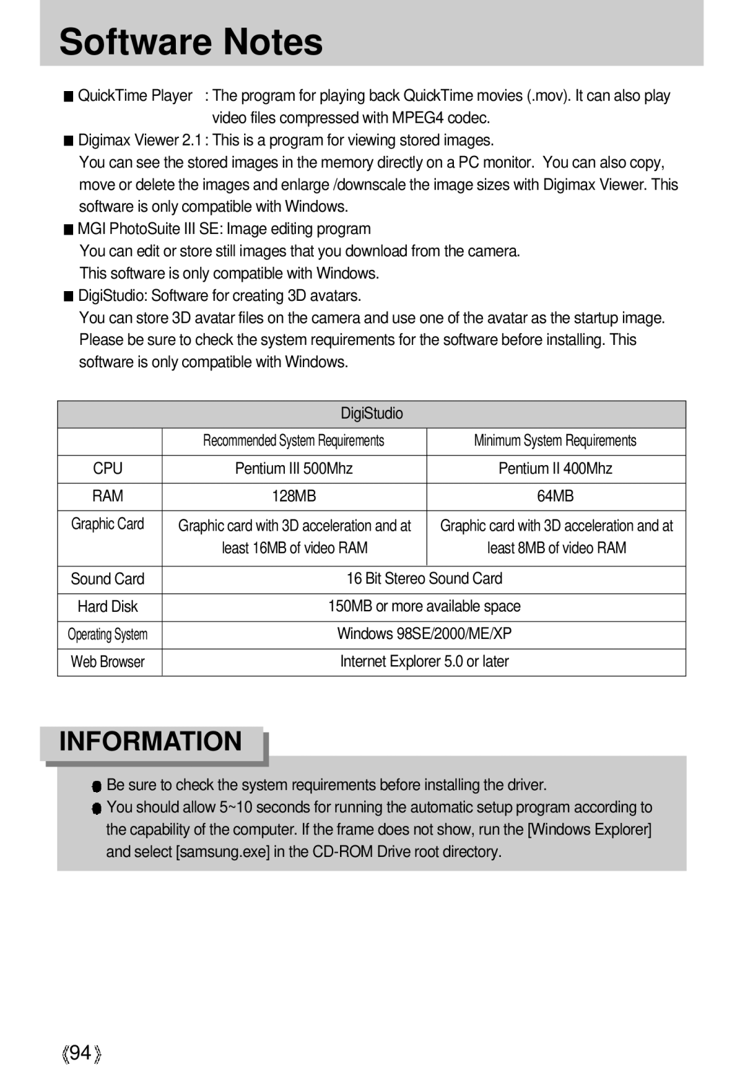 Samsung U-CA 3 manual Cpu, Ram 