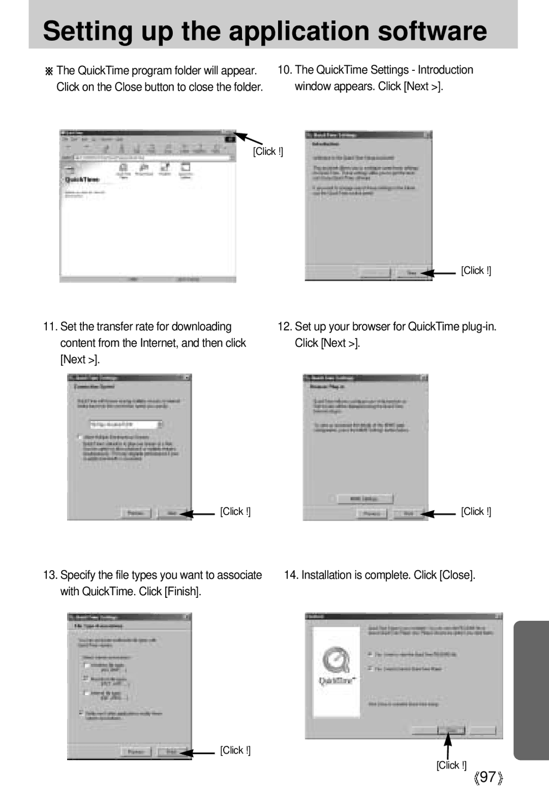 Samsung U-CA 3 manual Window appears. Click Next, With QuickTime. Click Finish 