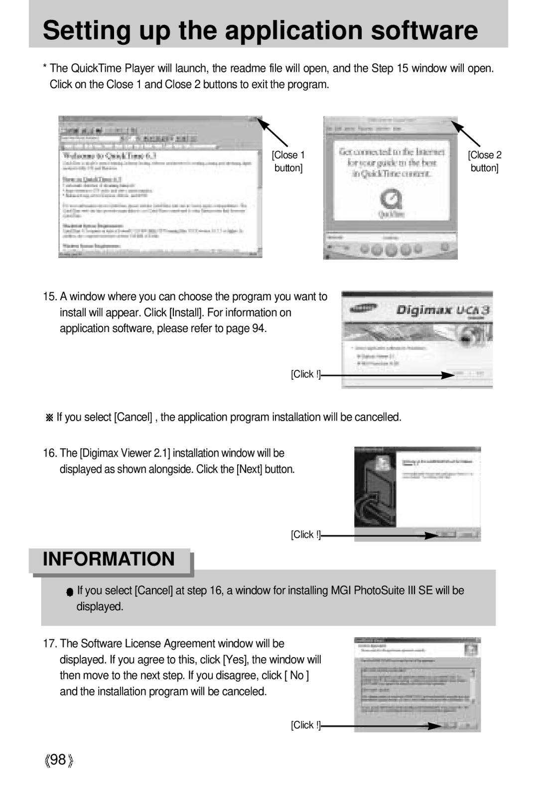 Samsung U-CA 3 manual Close Button 