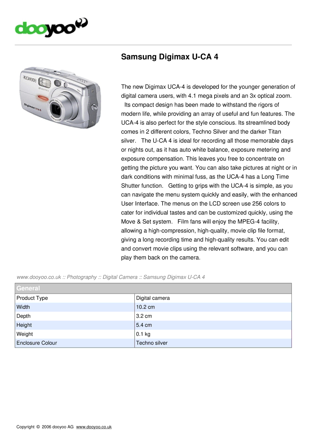 Samsung U-CA 4 manual Samsung Digimax U-CA, General 