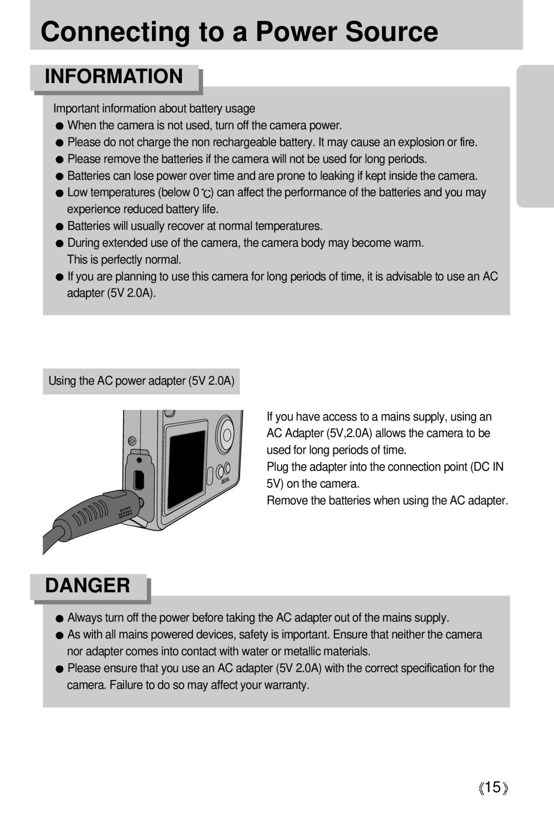 Samsung U-CA 401 user manual Connecting to a Power Source 