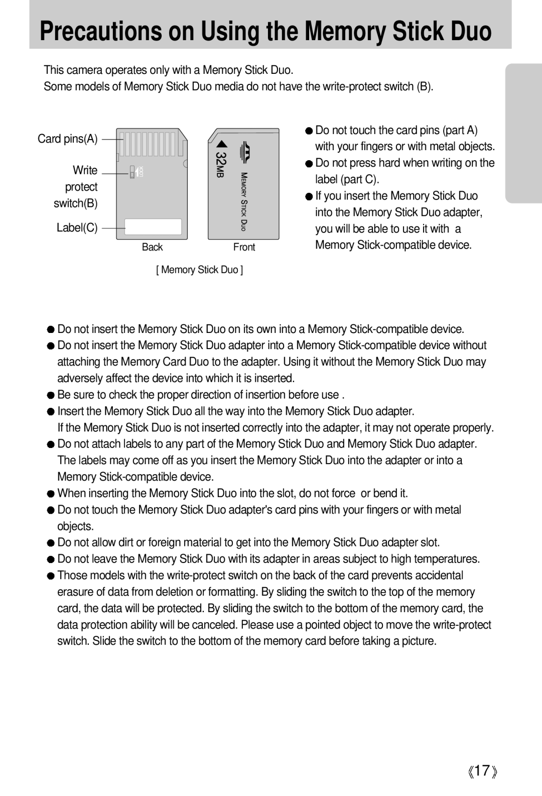 Samsung U-CA 401 user manual Write, Label part C, Protect, SwitchB 