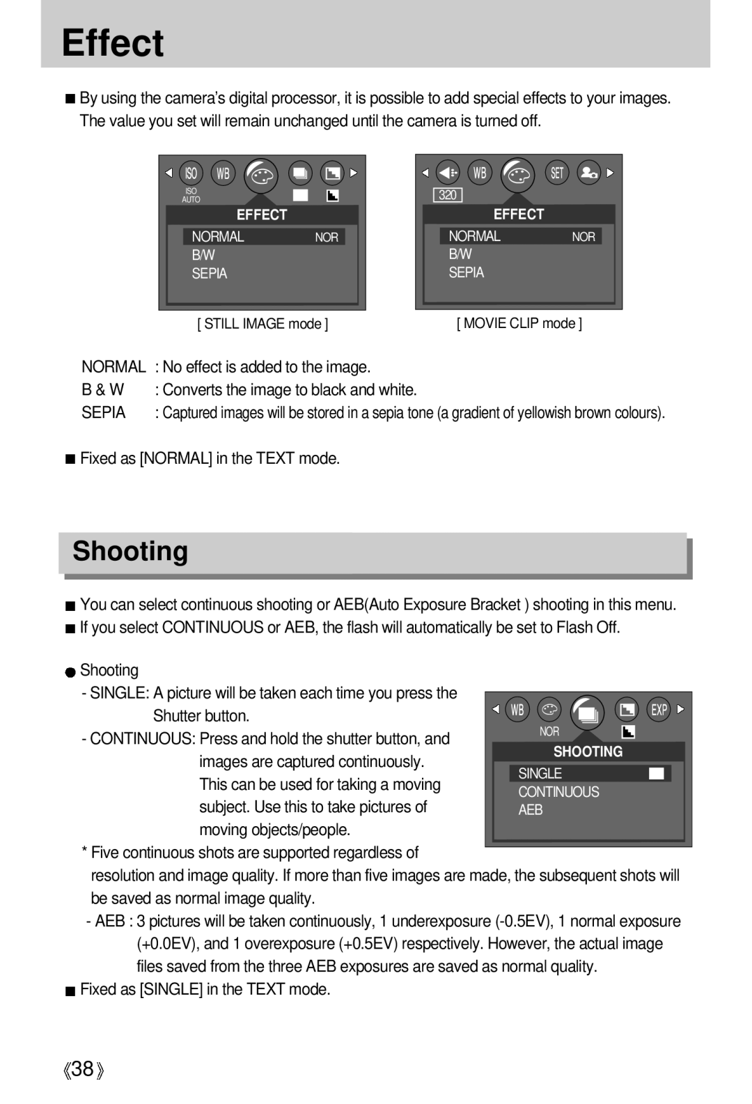 Samsung U-CA 401 user manual Effect, Shooting 