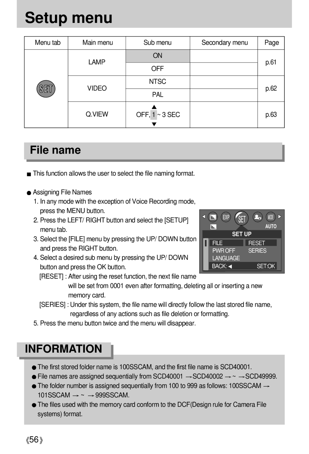 Samsung U-CA 401 user manual File name, Menu tab Main menu 