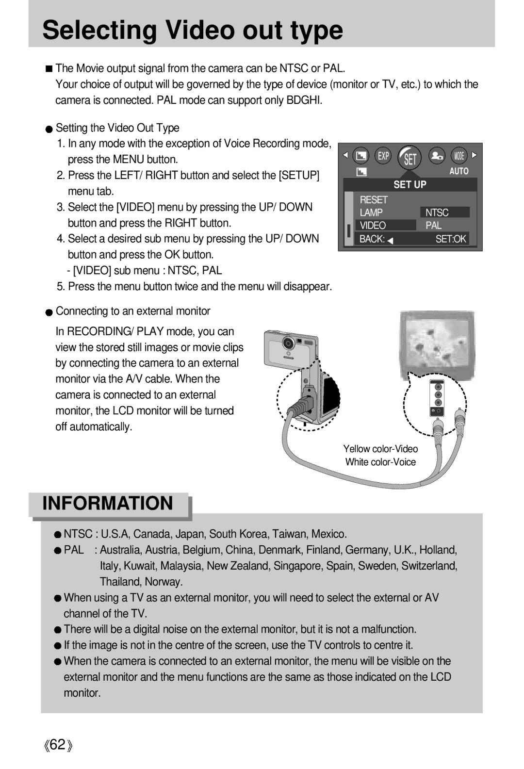 Samsung U-CA 401 user manual Selecting Video out type 