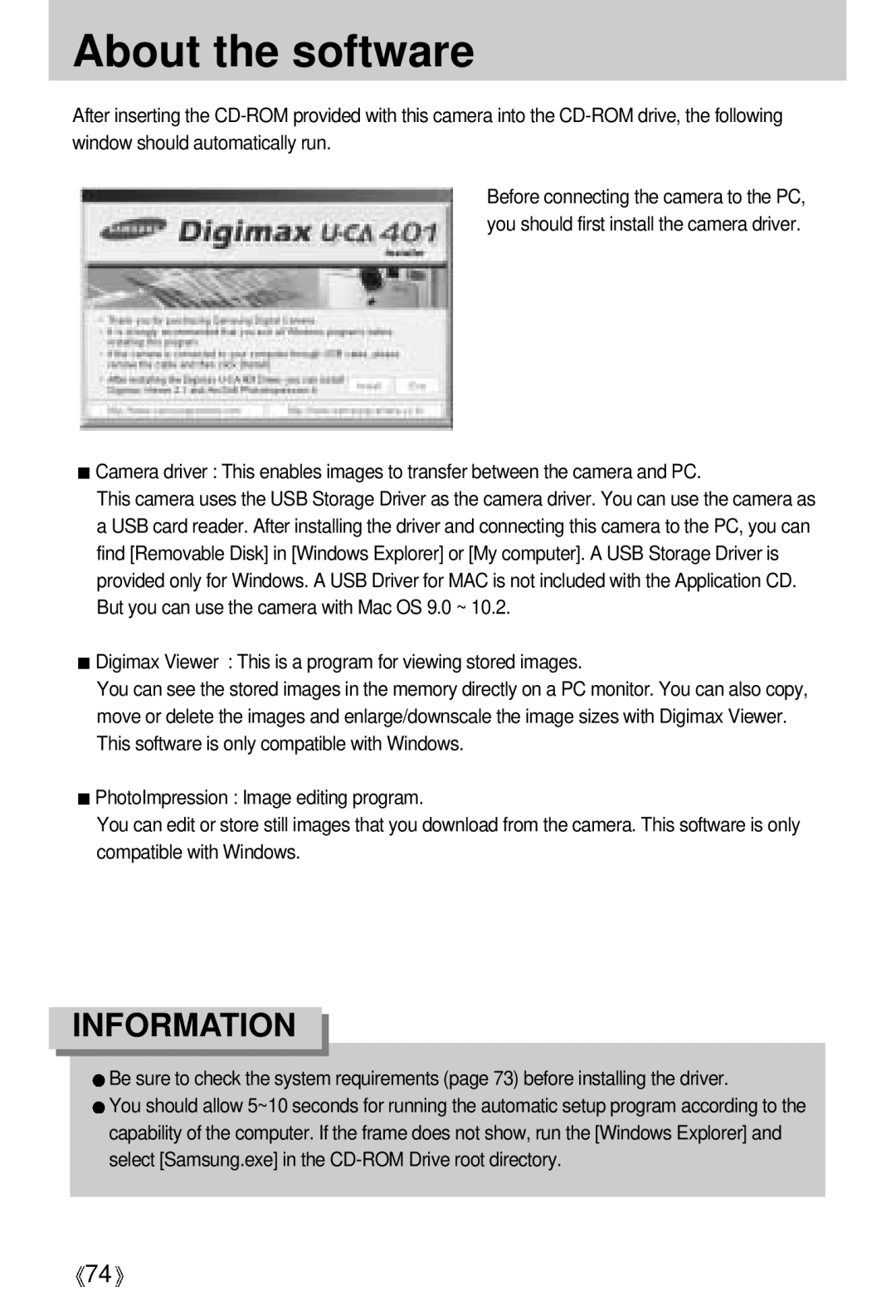 Samsung U-CA 401 user manual About the software 