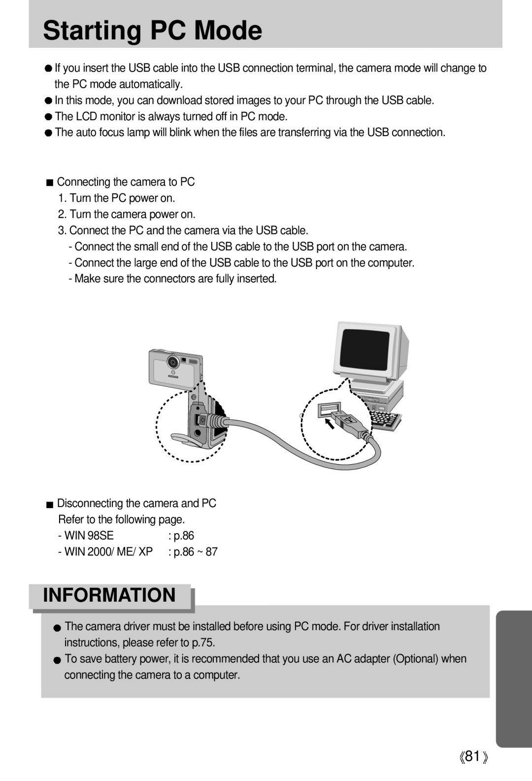 Samsung U-CA 401 user manual Starting PC Mode 