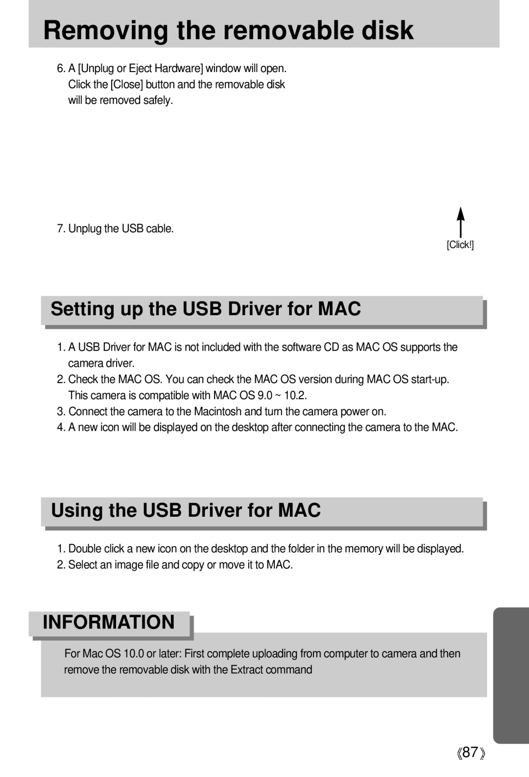 Samsung U-CA 401 user manual Setting up the USB Driver for MAC, Using the USB Driver for MAC 