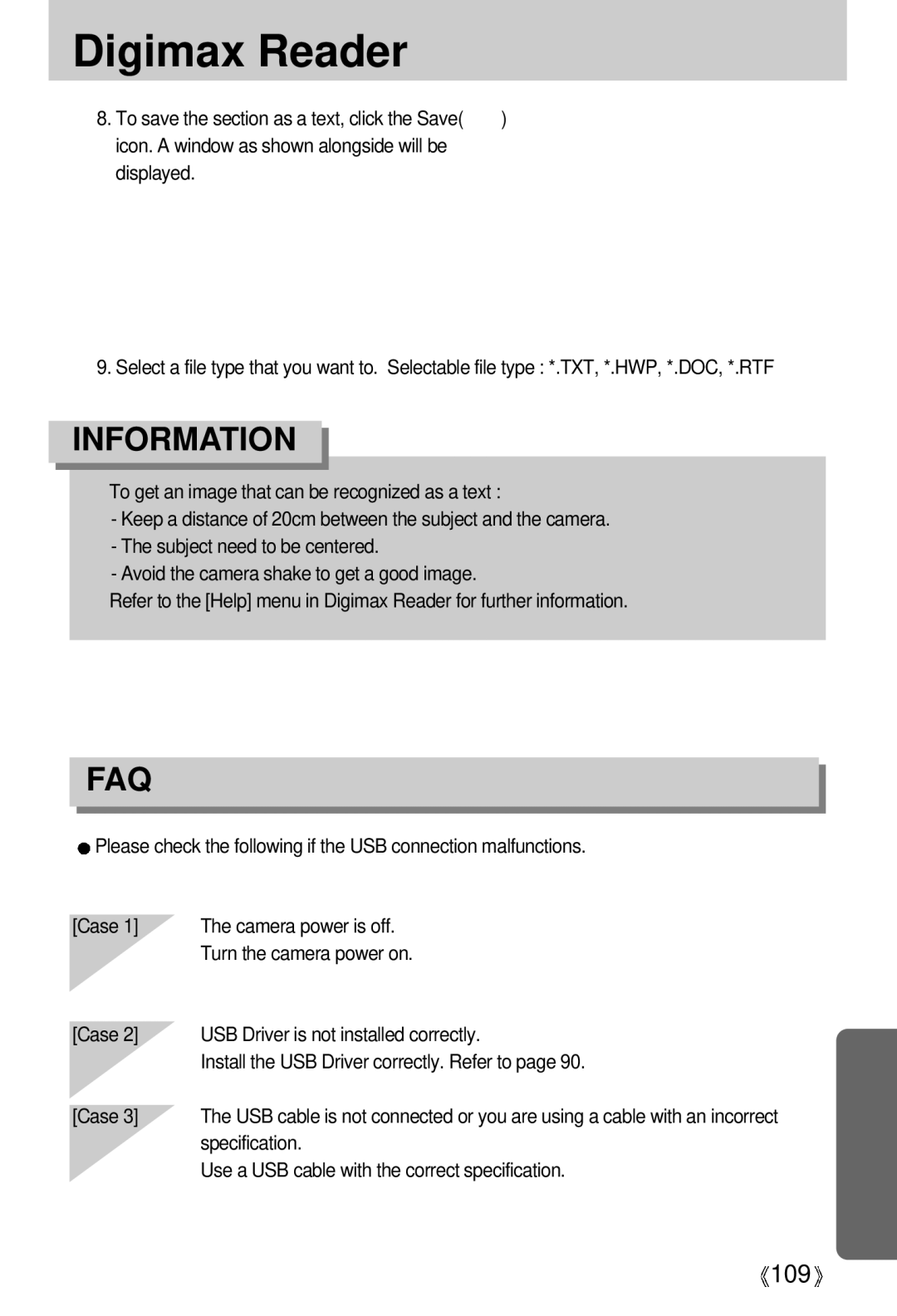 Samsung U-CA 501 user manual Faq 