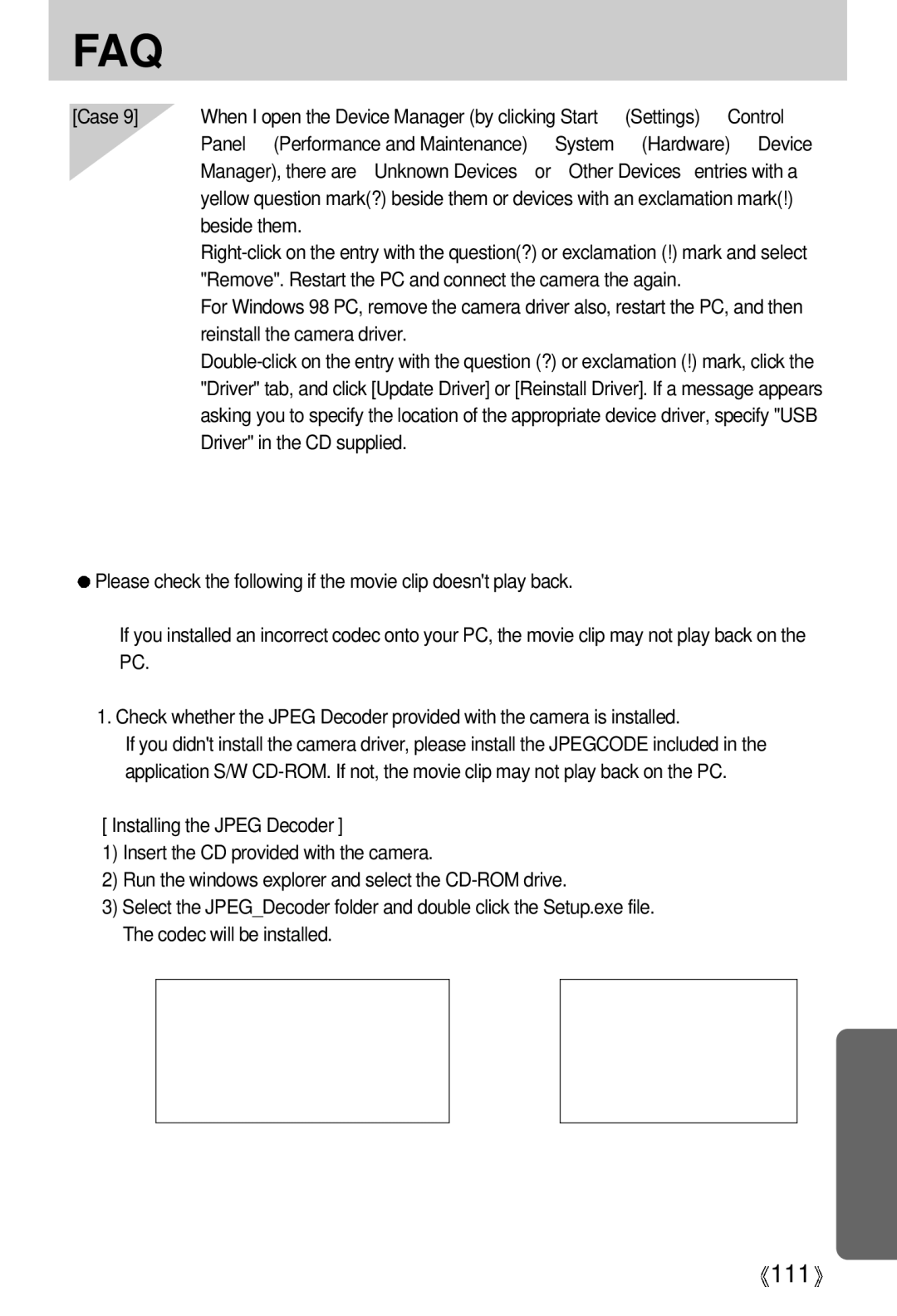 Samsung U-CA 501 user manual Settings Control, Panel Performance and Maintenance System Hardware Device 