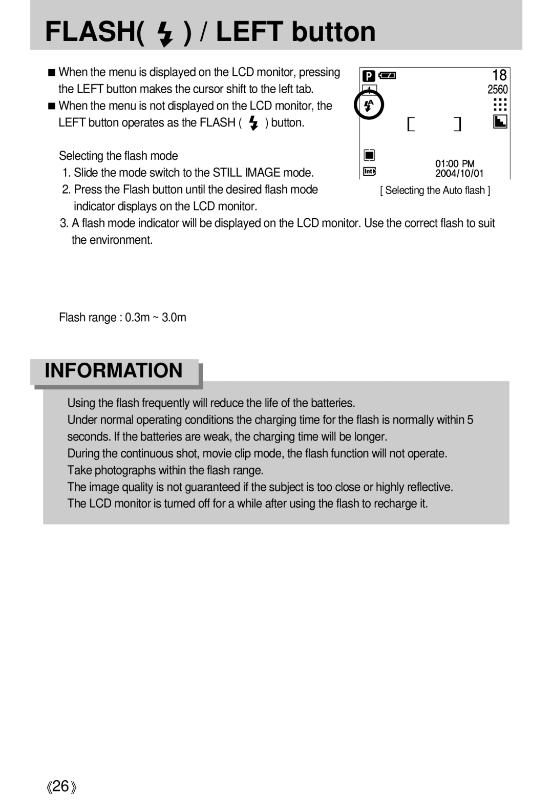 Samsung U-CA 501 user manual Flash / Left button 