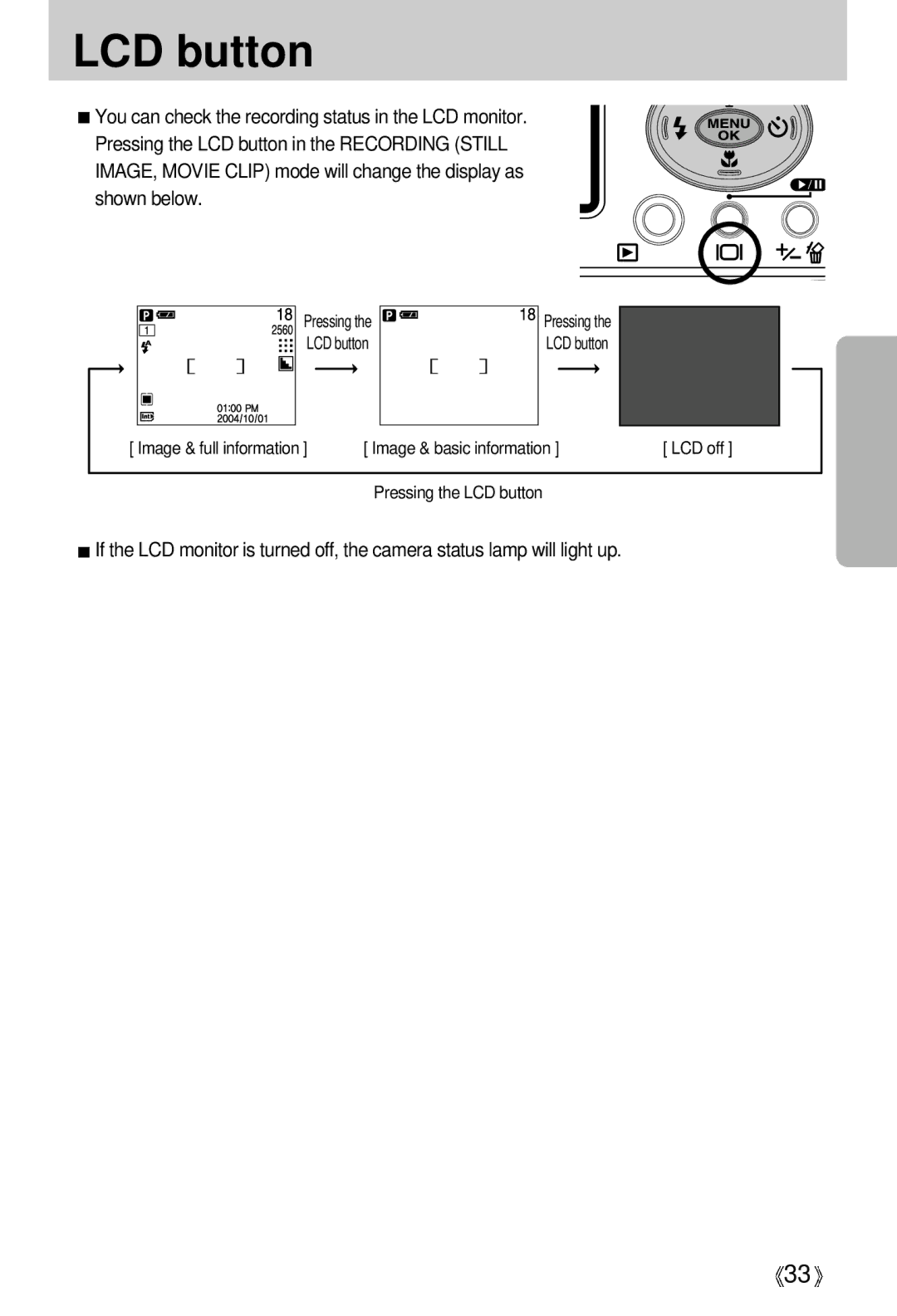 Samsung U-CA 501 user manual LCD button 