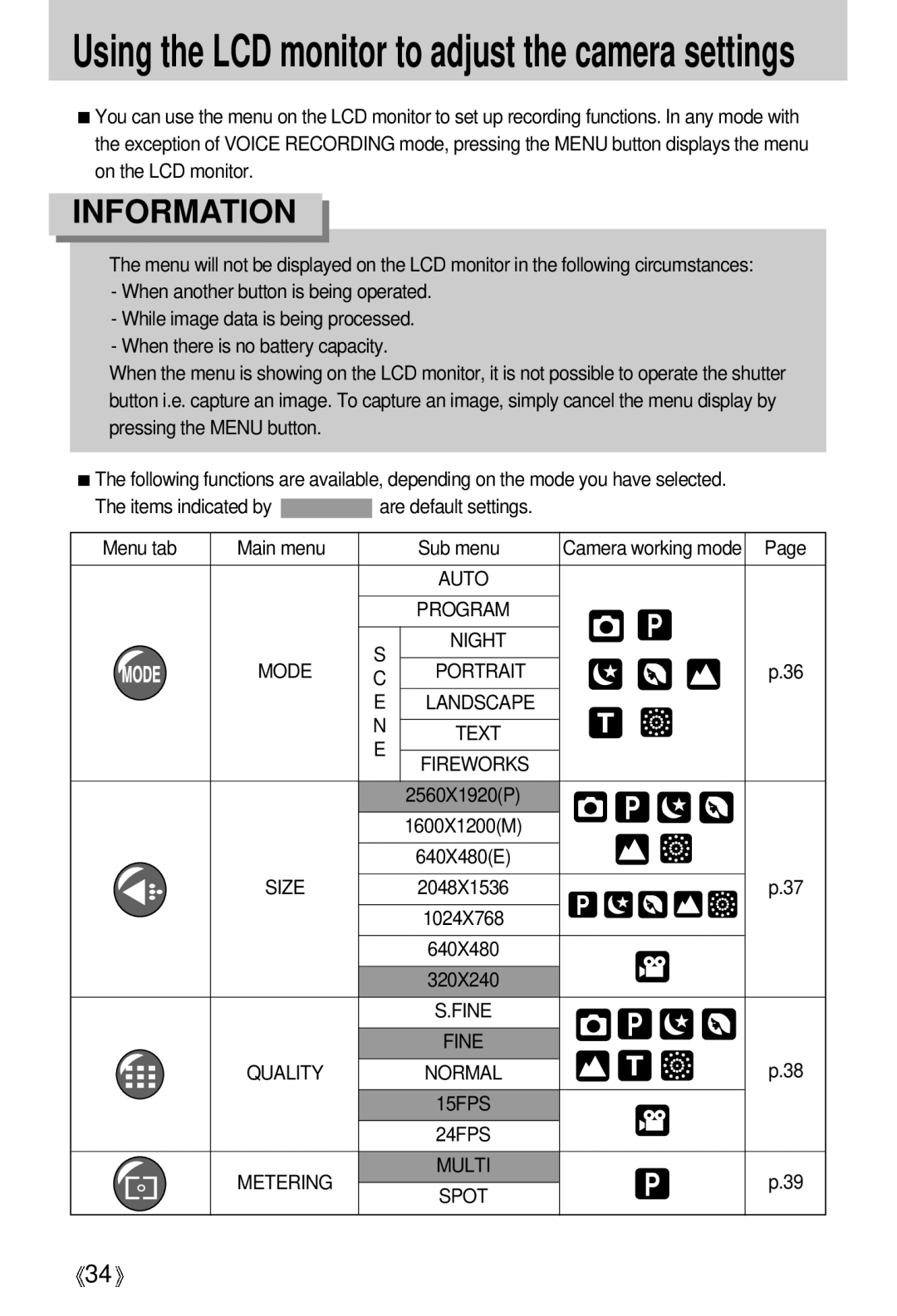 Samsung U-CA 501 user manual Using the LCD monitor to adjust the camera settings 