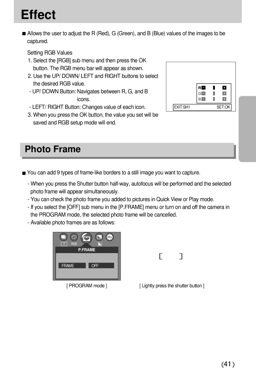 Samsung U-CA 501 user manual Effect, Photo Frame 