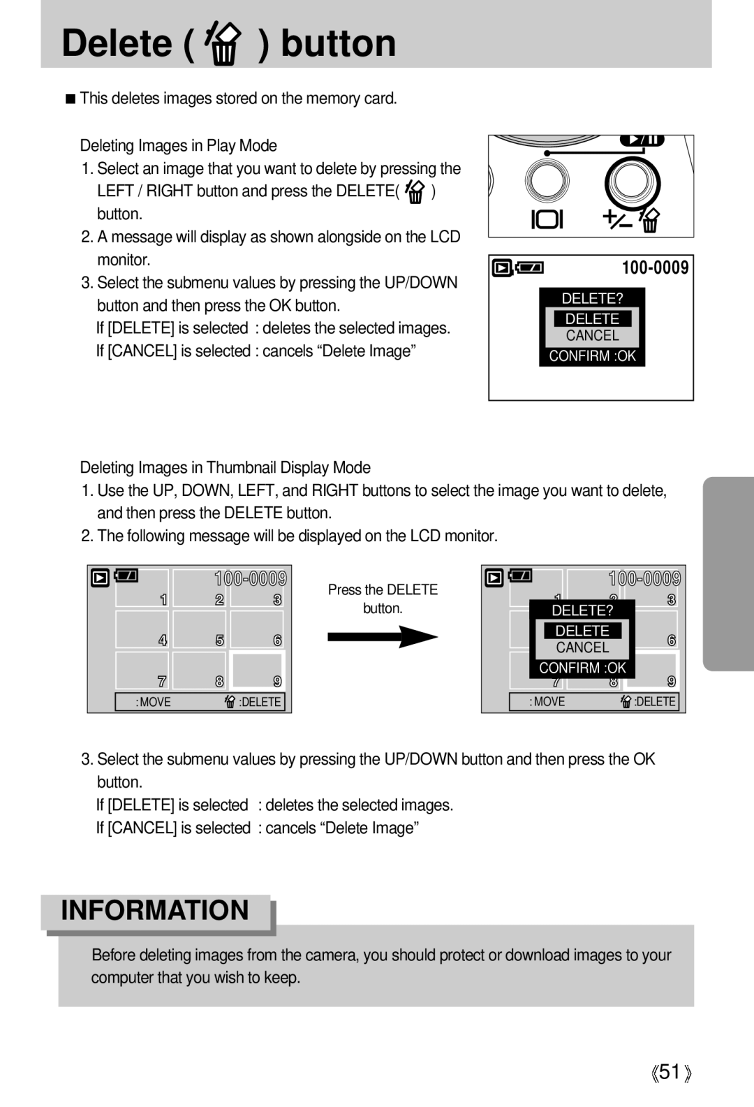 Samsung U-CA 501 user manual Delete button 