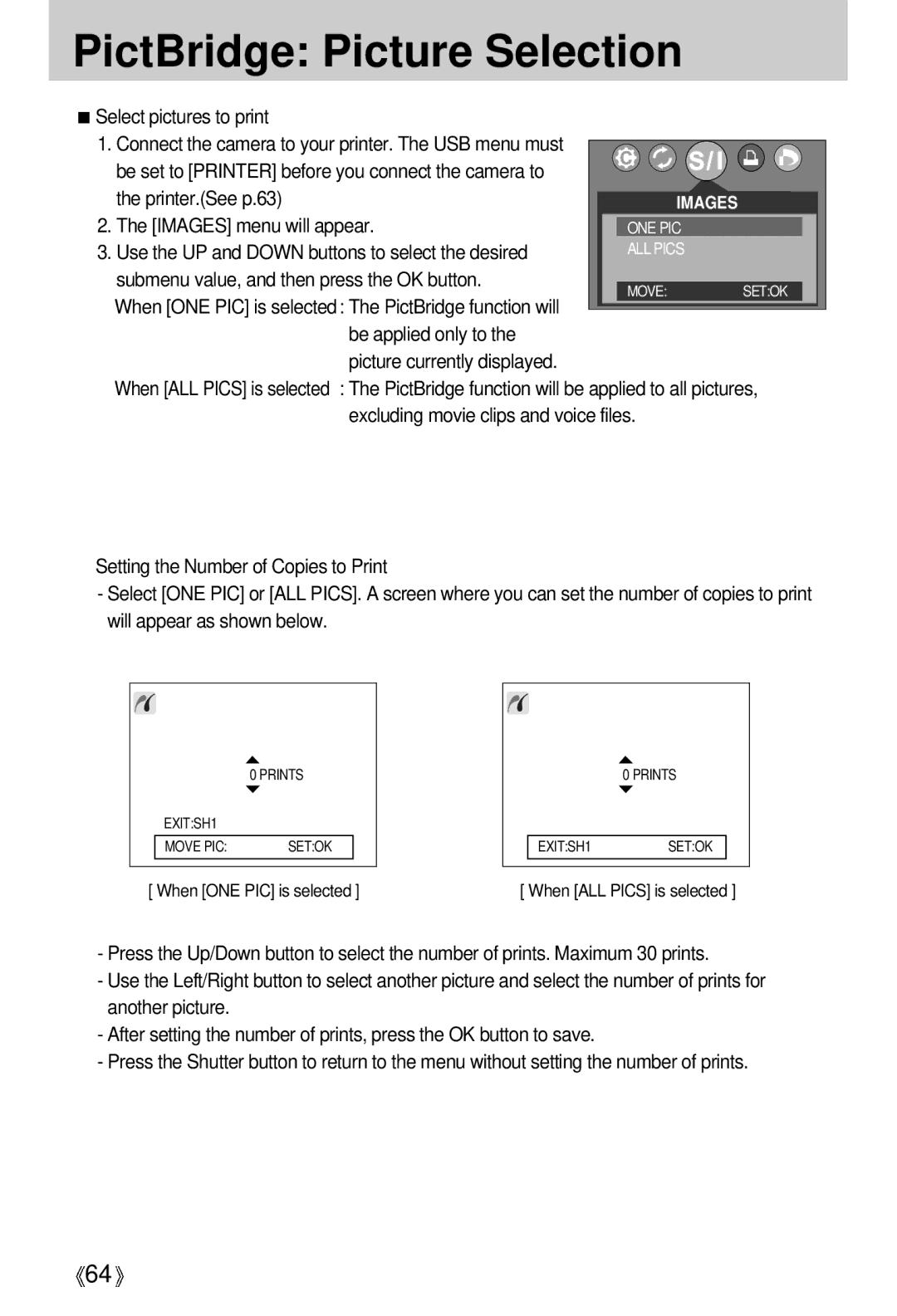 Samsung U-CA 501 user manual PictBridge Picture Selection 