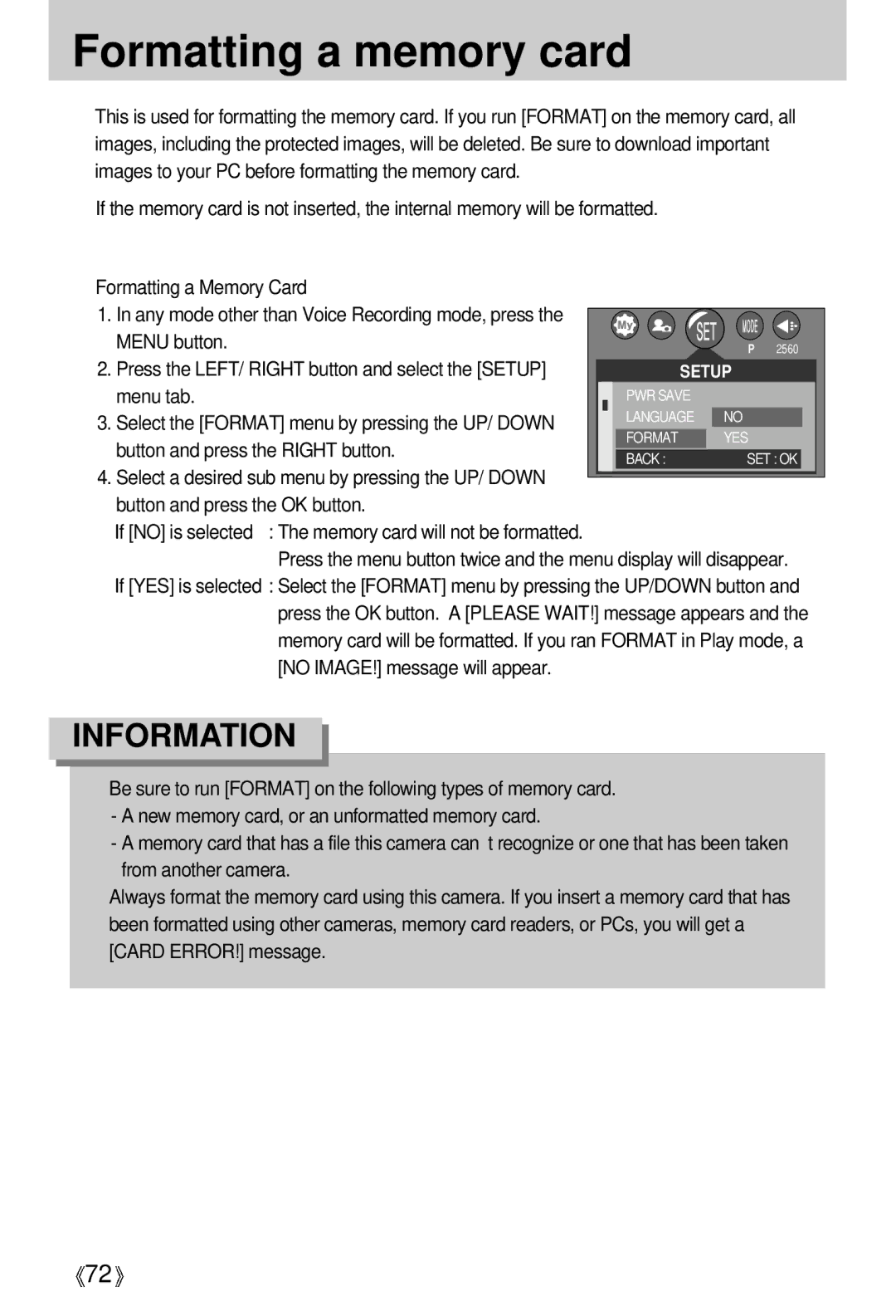 Samsung U-CA 501 user manual Formatting a memory card 