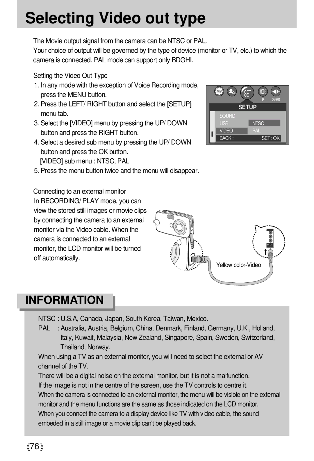 Samsung U-CA 501 user manual Selecting Video out type 